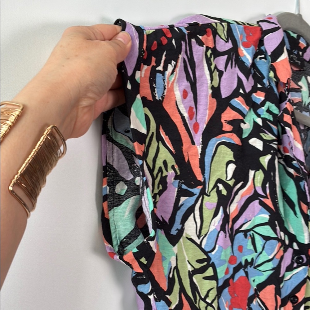 Milk & Honey Floral Burst Cropped Tie-Front Blouse - Dolman Sleeve - Picture 5 of 8